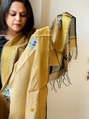 Chanderi Silk Dupatta with Ikat Pallu, Kantha Stitch and Knot Handwork - Masakalee