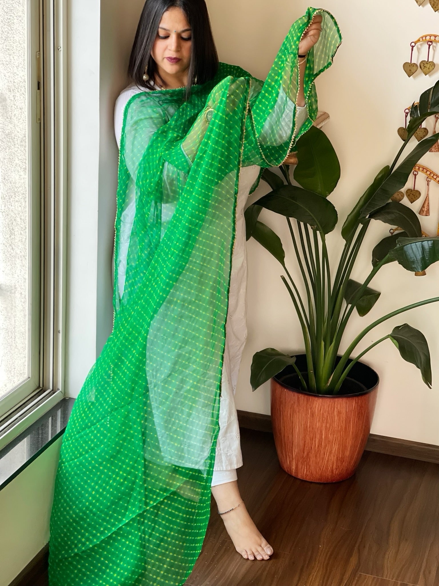 Chiffon Leheriya Dupatta cum Stole with Gota Lace Border - Masakalee