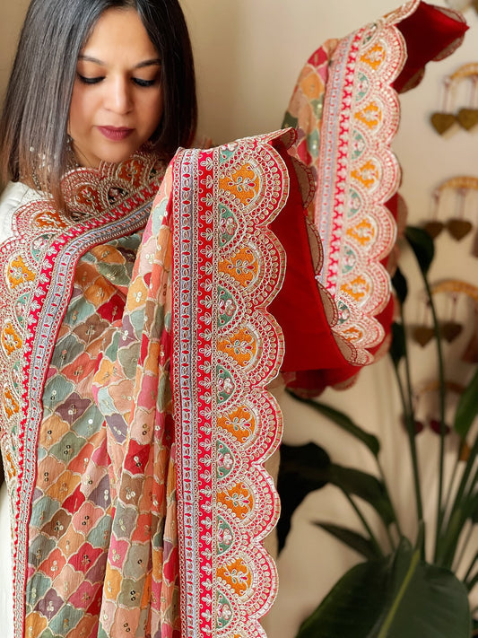 Chinon Dupatta with Thread and Sequin Embroidery - Masakalee