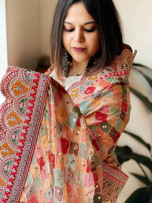 Chinon Dupatta with Thread and Sequin Embroidery - Masakalee