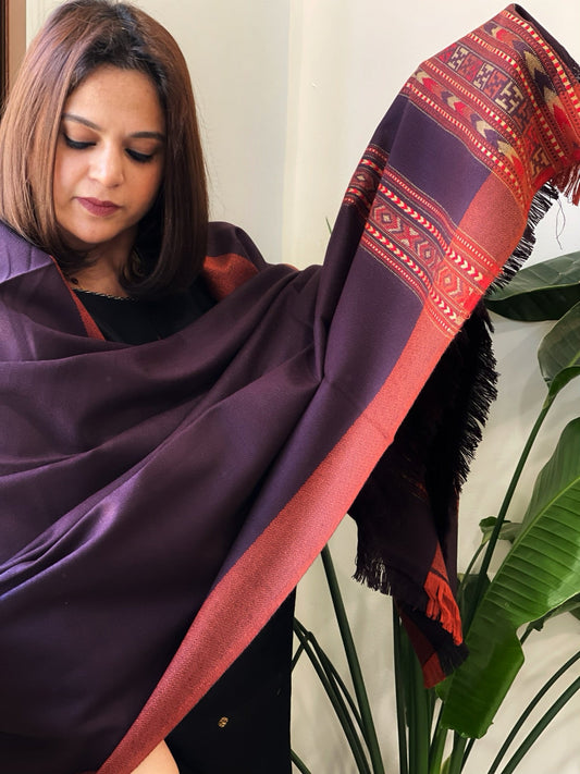 Cola Brown Woven Kullu Woollen Shawl - Masakalee