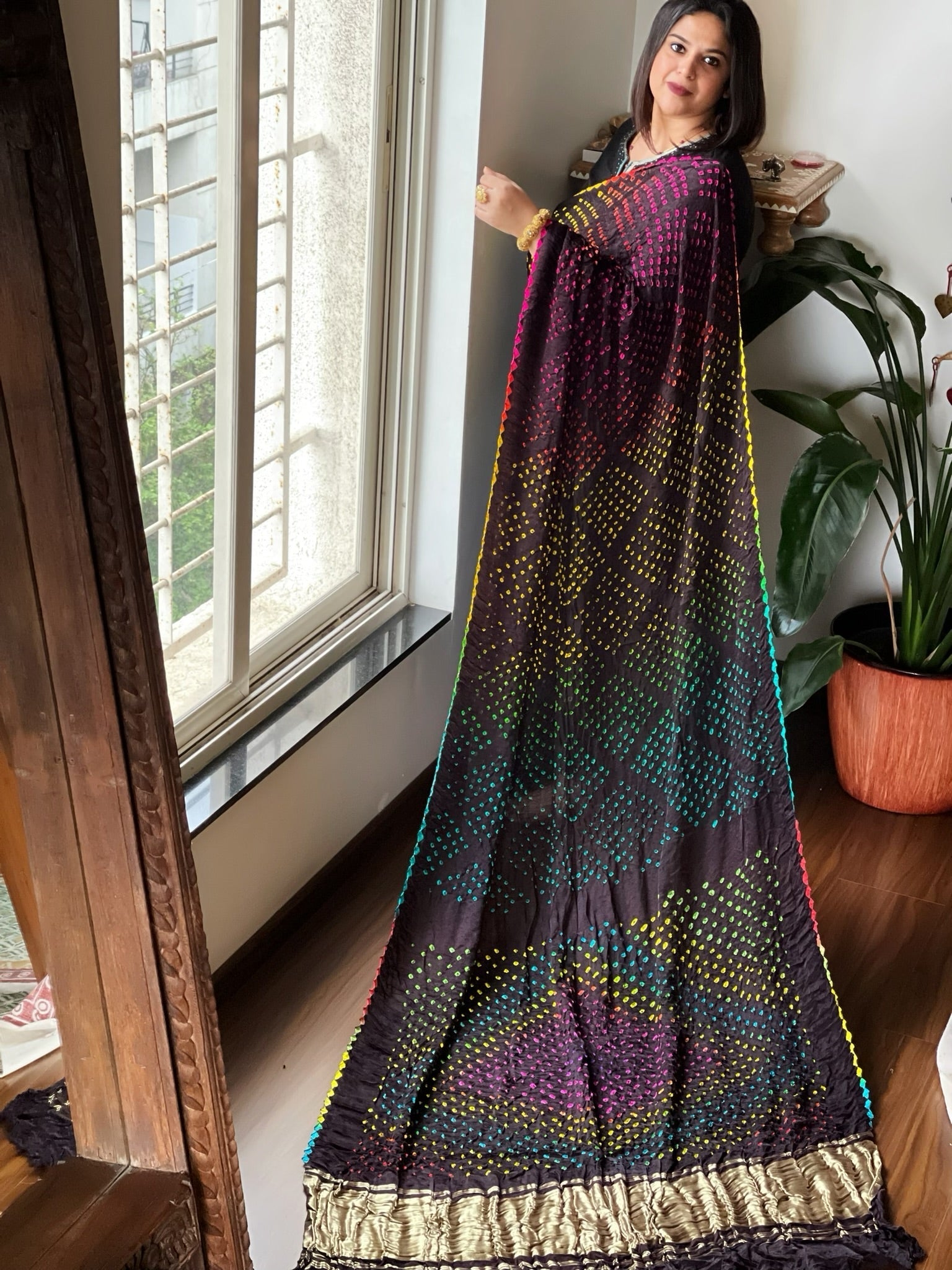 Cola Kodi Bandhej Saree in Pure Gajji Silk with Zari Pallu - Masakalee