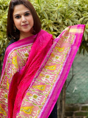 Coral Pink Handwoven Patola with Rai Bandhej Dupatta in Pure Silk - Masakalee