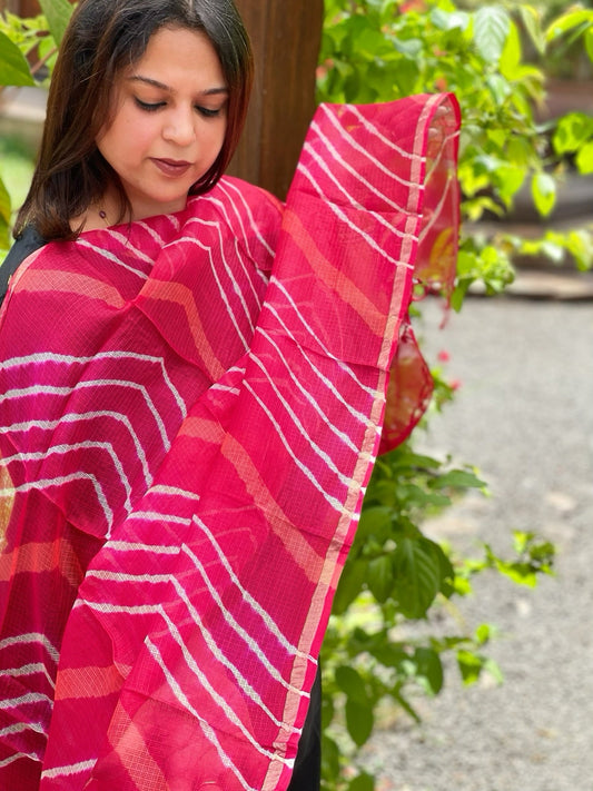 Coral Pink Kota Silk Leheriya Dupatta - Masakalee