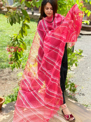 Coral Pink Kota Silk Leheriya Dupatta - Masakalee