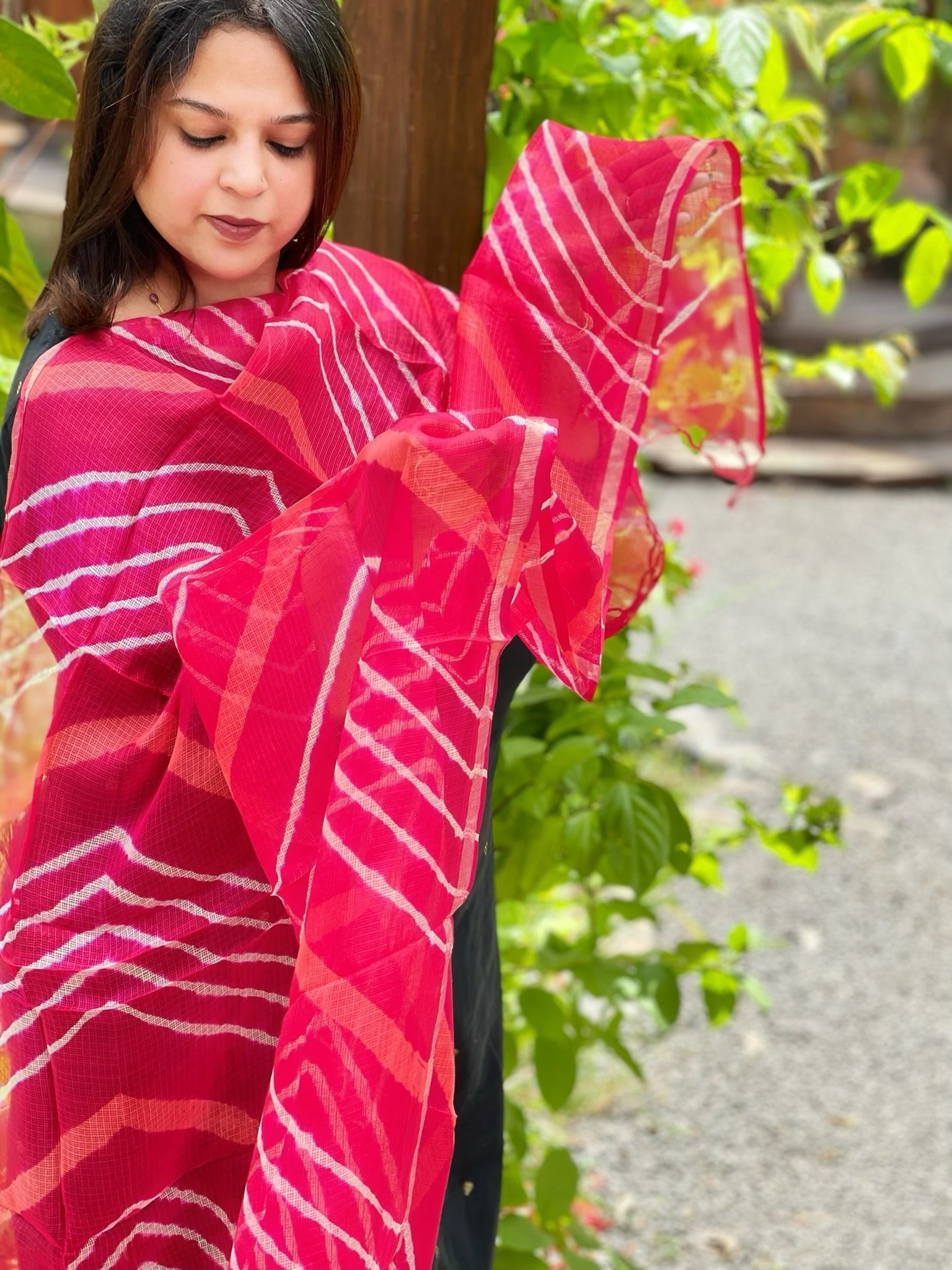 Coral Pink Kota Silk Leheriya Dupatta - Masakalee