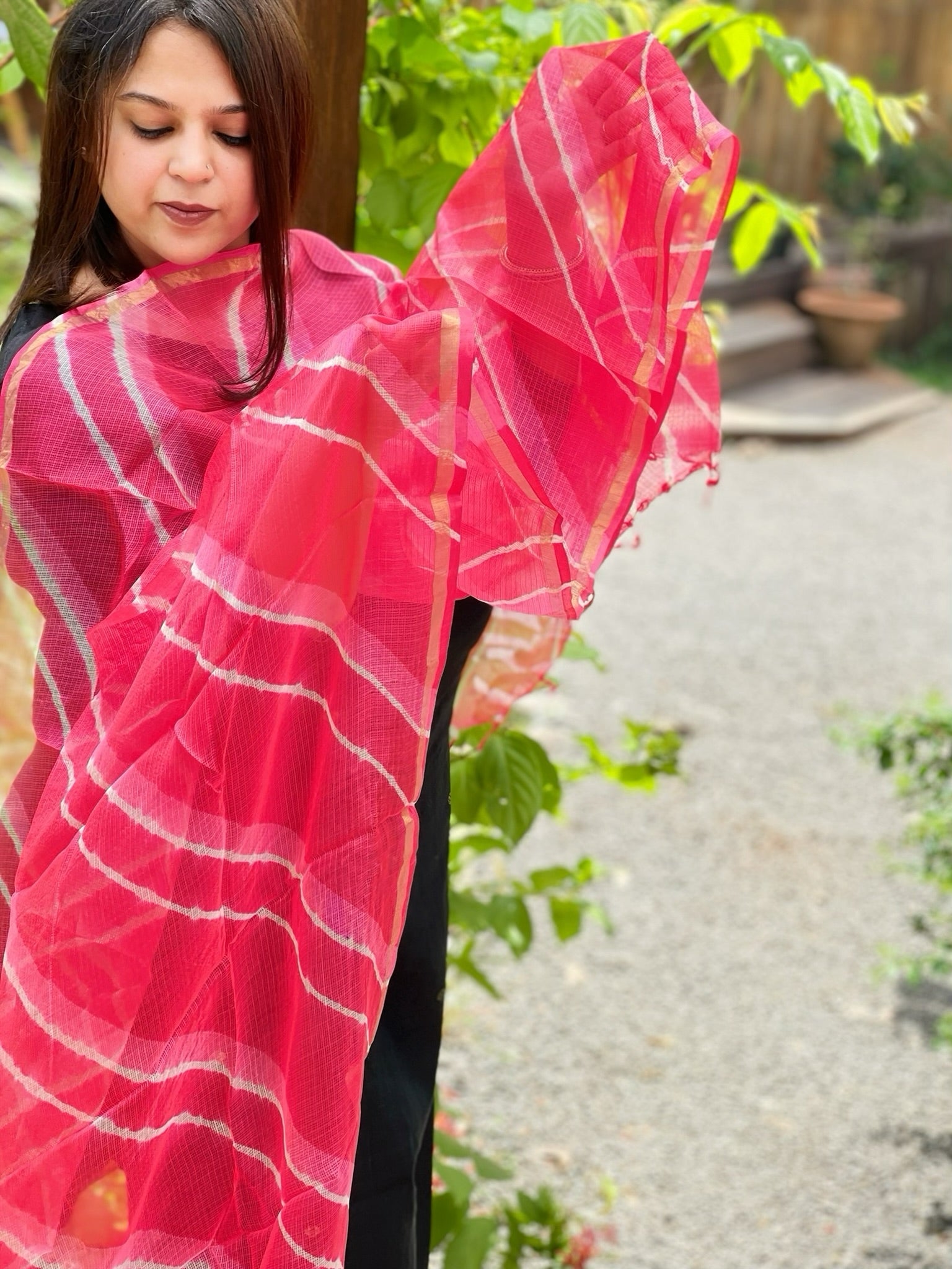 Coral Pink Kota Silk Leheriya Dupatta - Masakalee