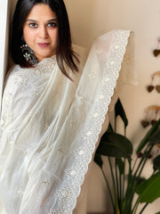 Cotton Dupatta with Thread Embroidery and Foil Mirror Work - Masakalee