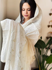 Cotton Dupatta with Thread Jaal Embroidery - Masakalee