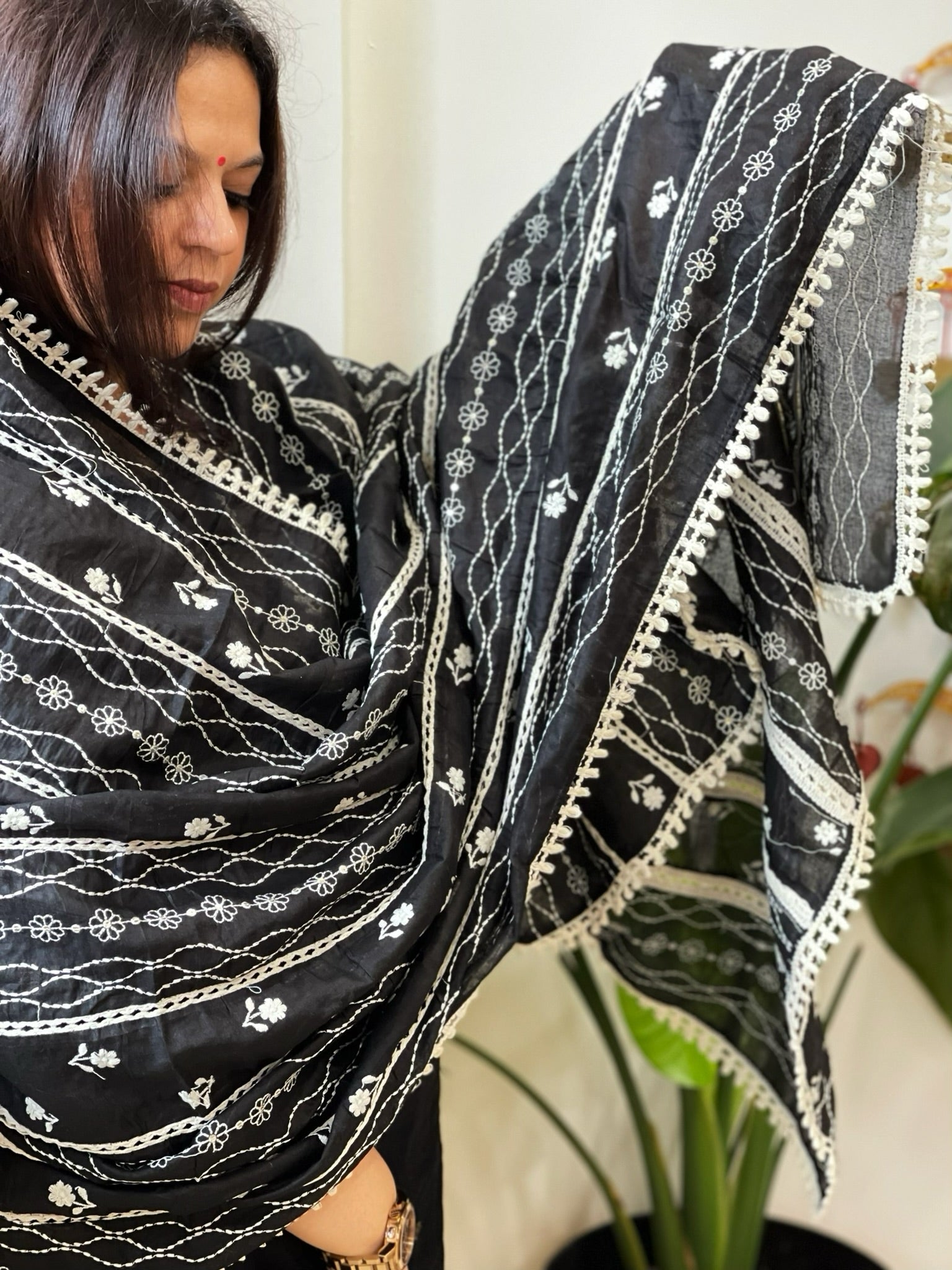 Cotton Patchwork Dupattas with Lace Detailing and Heavy Thread Embroidery - Masakalee