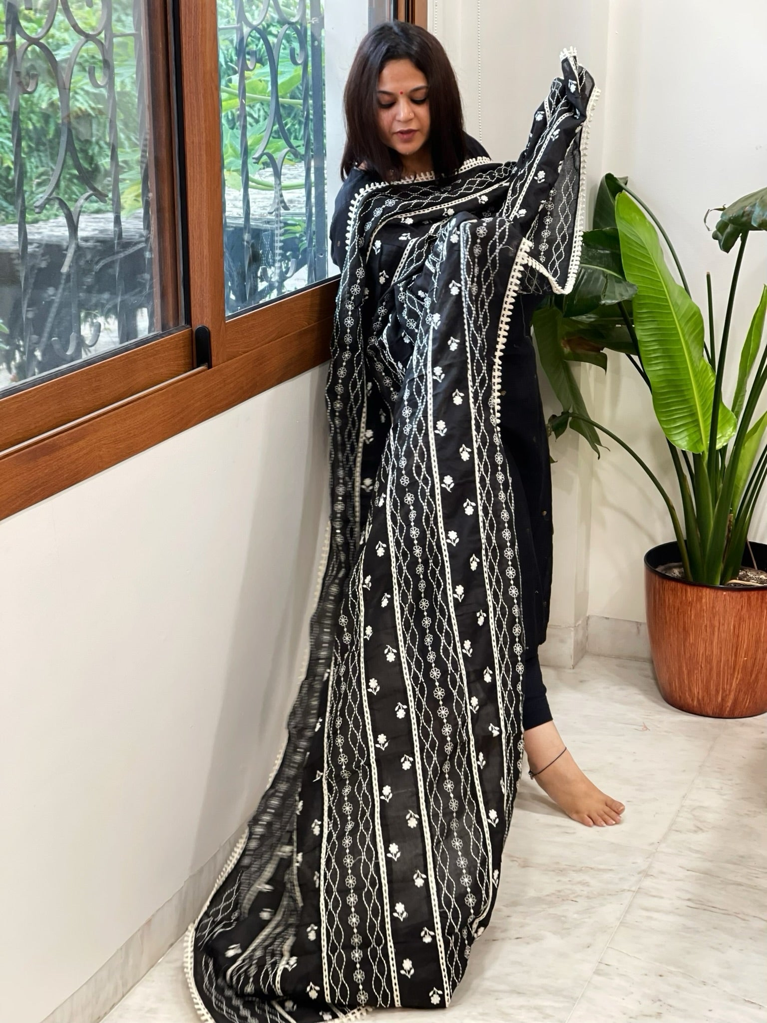 Cotton Patchwork Dupattas with Lace Detailing and Heavy Thread Embroidery - Masakalee
