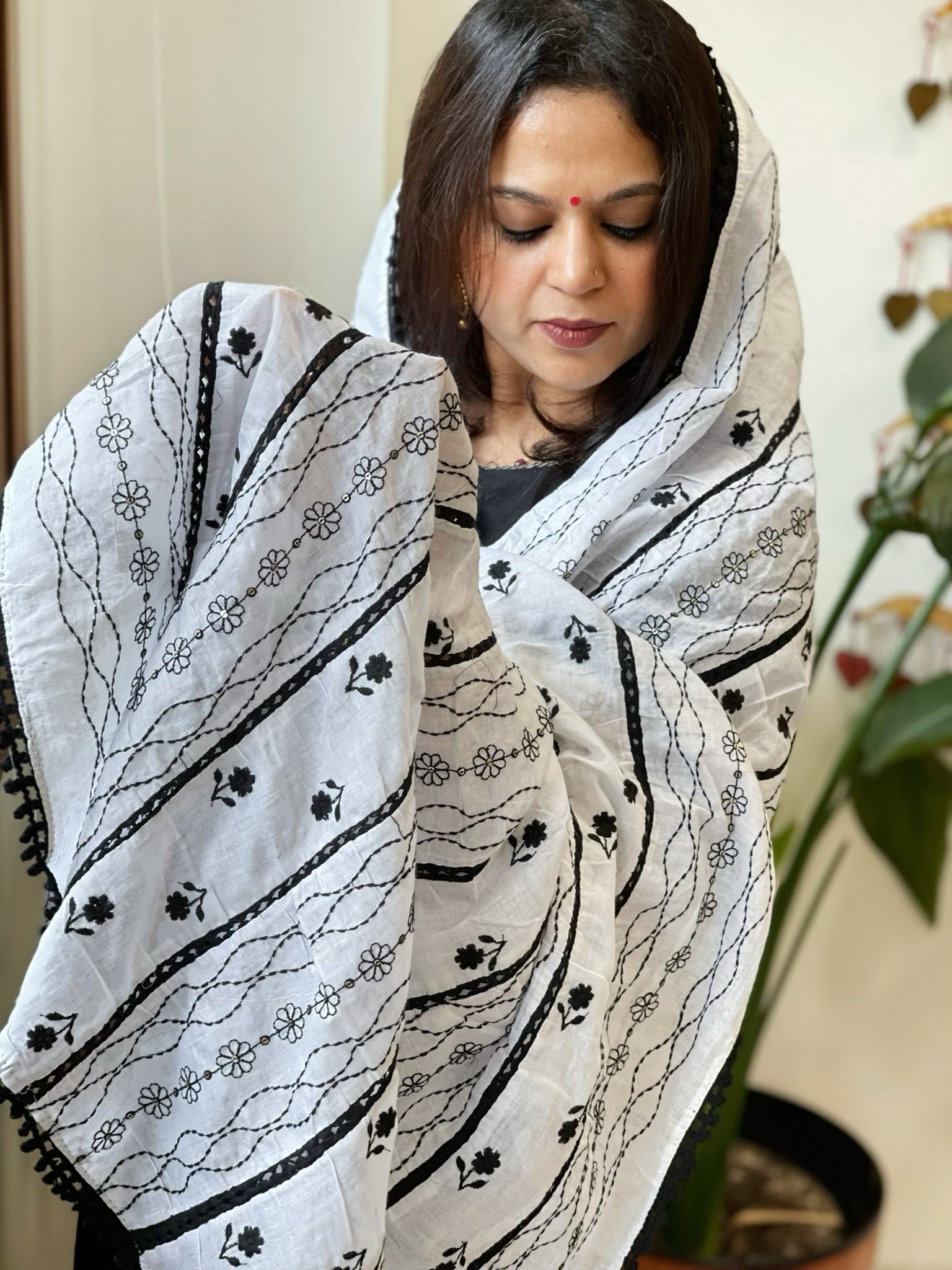 Cotton Patchwork Dupattas with Lace Detailing and Heavy Thread Embroidery - Masakalee