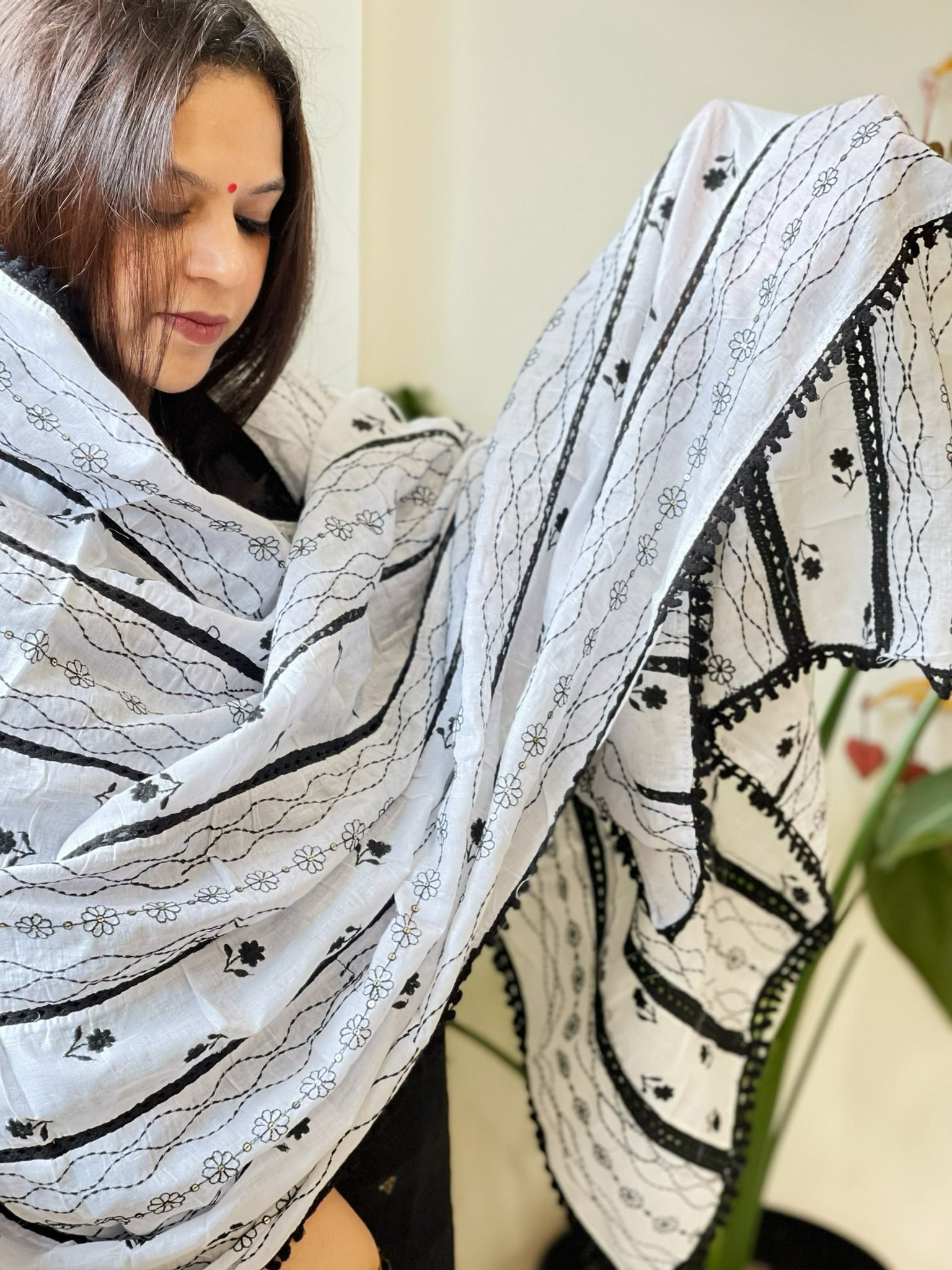 Cotton Patchwork Dupattas with Lace Detailing and Heavy Thread Embroidery - Masakalee