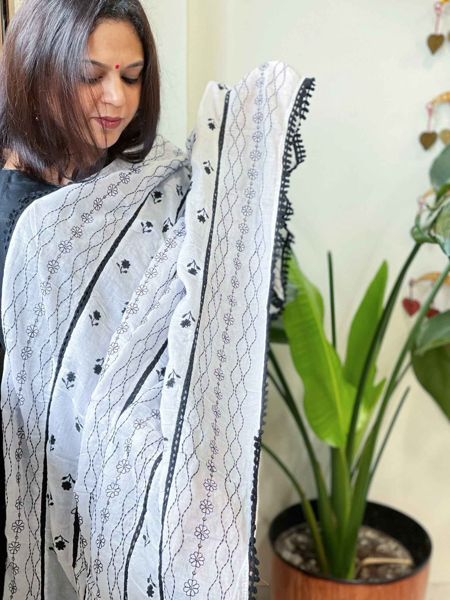 Cotton Patchwork Dupattas with Lace Detailing and Heavy Thread Embroidery - Masakalee