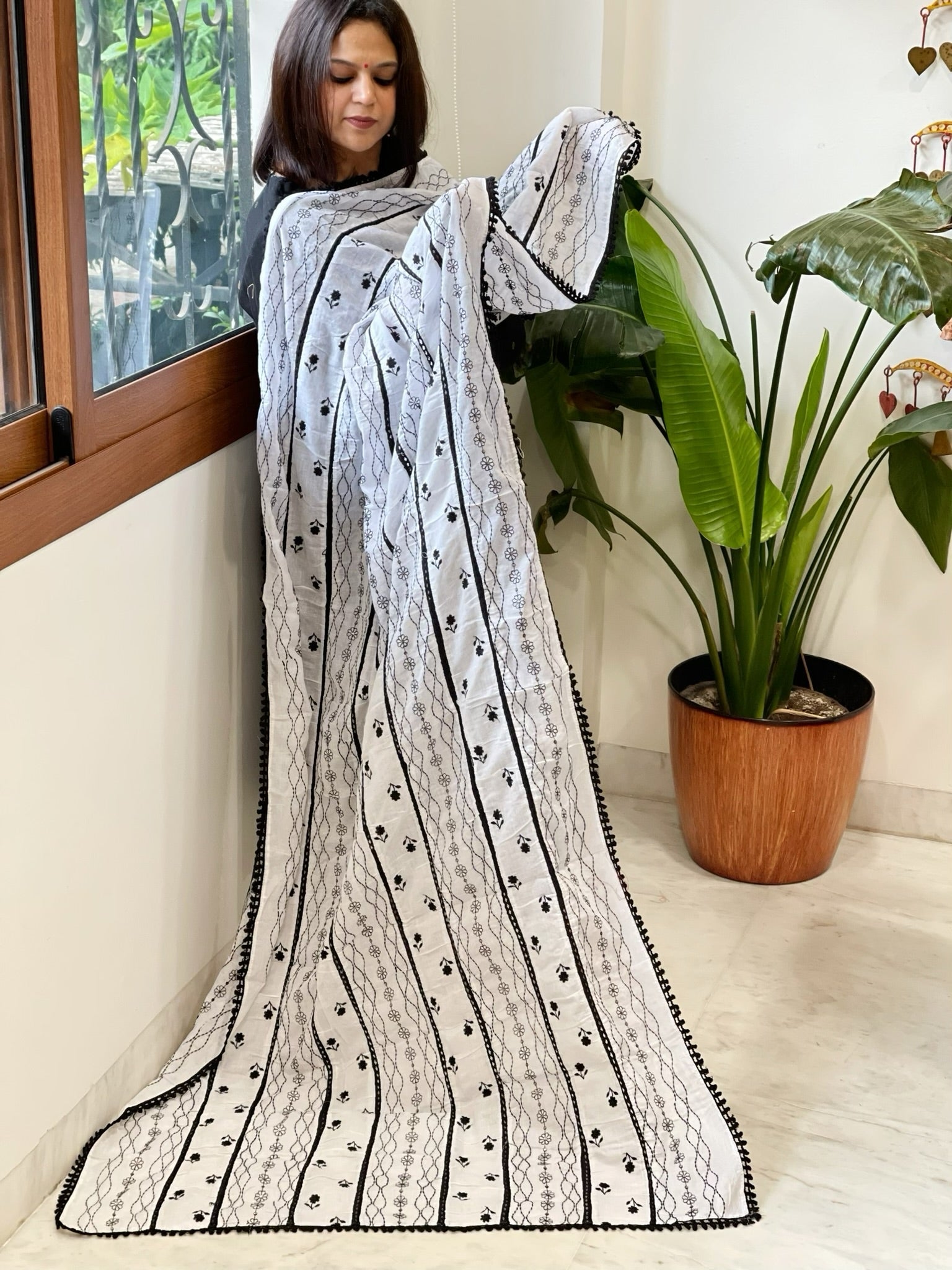 Cotton Patchwork Dupattas with Lace Detailing and Heavy Thread Embroidery - Masakalee