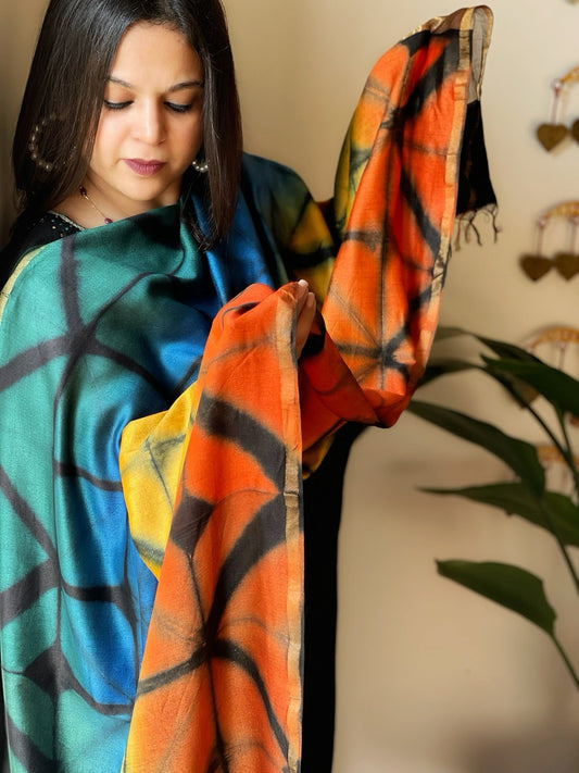 Cotton Silk Clamp Dyed Dupatta - Masakalee