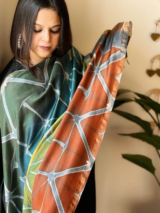 Cotton Silk Clamp Dyed Dupatta - Masakalee