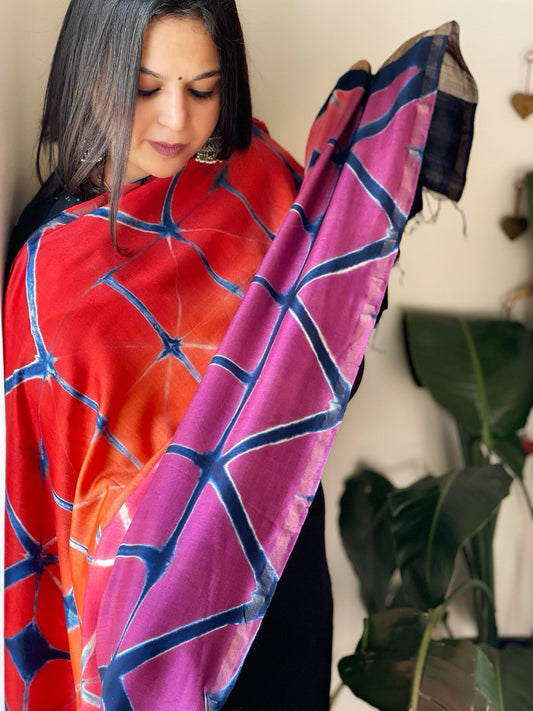 Cotton Silk Clamp Dyed Dupatta - Masakalee