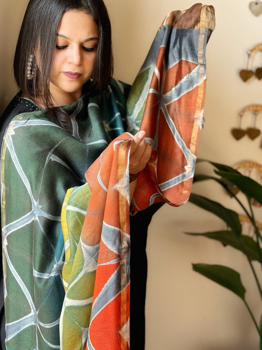 Cotton Silk Clamp Dyed Dupatta - Masakalee