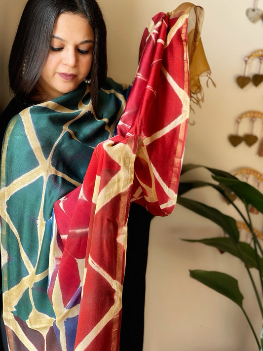 Cotton Silk Clamp Dyed Dupatta - Masakalee