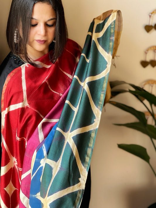 Cotton Silk Clamp Dyed Dupatta - Masakalee