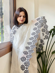 Cream Chanderi Cut Work Dupatta with Black Embroidery - Masakalee