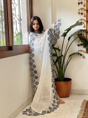 Cream Chanderi Cut Work Dupatta with Black Embroidery - Masakalee