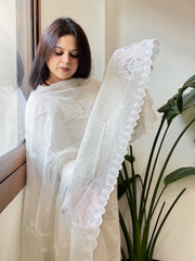 Cream Chanderi Dupatta with Cut Work - Masakalee