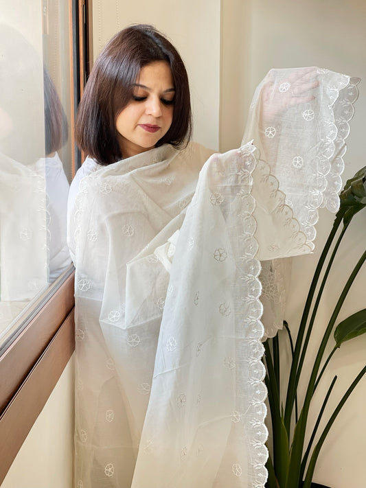 Cream Chanderi Dupatta with Cut Work - Masakalee