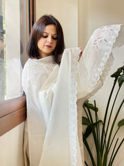 Cream Chanderi Dupatta with Cut Work - Masakalee
