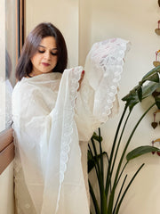 Cream Chanderi Dupatta with Cut Work - Masakalee