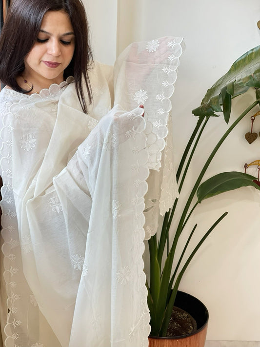 Cream Chanderi Dupatta with Cut Work - Masakalee