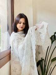 Cream Chanderi Dupatta with Jaal Cut Work - Masakalee