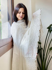 Cream Chanderi Dupatta with Thread and Pearl Embroidery - Masakalee