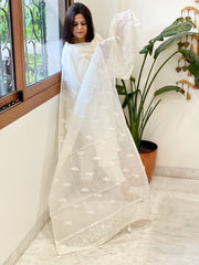 Cream Chanderi Dupatta with Thread Embroidery - Masakalee
