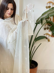 Cream Chanderi Dupatta with Thread Embroidery - Masakalee