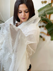 Cream Chanderi Dupatta with Thread Embroidery - Masakalee