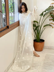 Cream Chanderi Dupatta with Thread Embroidery - Masakalee
