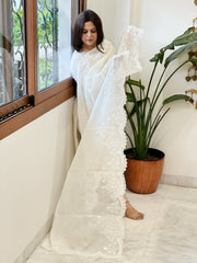 Cream Chanderi Dupatta with Thread Embroidery - Masakalee