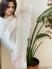 Cream Chanderi Dupatta with Thread Embroidery - Masakalee