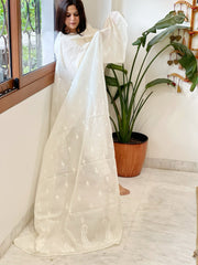 Cream Chanderi Dupatta with Thread Embroidery - Masakalee
