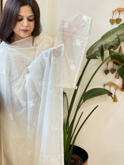 Cream Chanderi Dupatta with Thread Embroidery - Masakalee