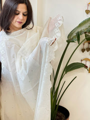 Cream Chanderi Dupatta with Thread Embroidery - Masakalee