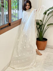 Cream Chanderi Dupatta with Thread Embroidery - Masakalee