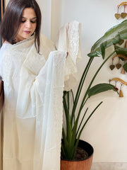 Cream Chanderi Dupatta with Thread Embroidery - Masakalee