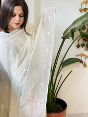 Cream Chanderi Dupatta with Thread Embroidery - Masakalee