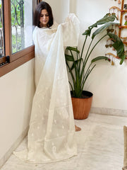 Cream Chanderi Dupatta with Thread Embroidery - Masakalee