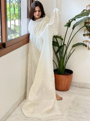 Cream Chanderi Dupatta with Thread Embroidery - Masakalee