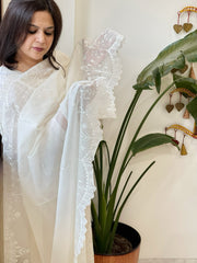 Cream Chanderi Dupatta with Thread Embroidery - Masakalee