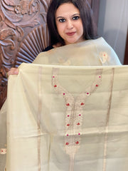 Cream Designer Banarasi Suit Set in Pure Silk - Masakalee